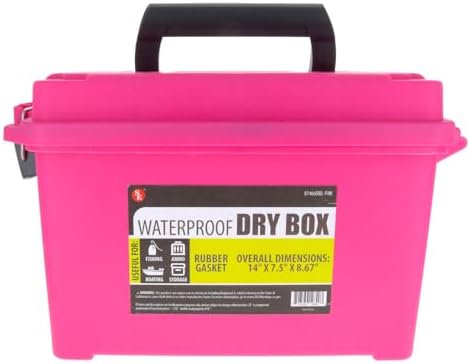 SE Waterproof Dry Box with Detachable Lid – 14" x 7.5" x 8.67" Pink Storage Case with Rubber Gasket Seal, Snap Closures & Handle for Camping, Boating, Fishing Gear & Outdoor Protection by SE