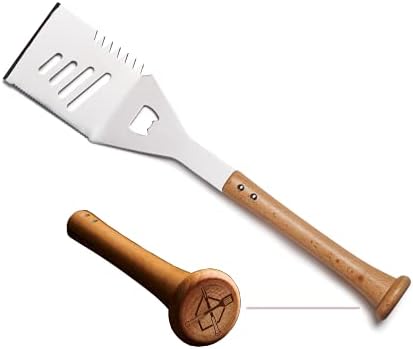 Baseball BBQ | 'Slider' Multi-Tool Spatula | BBQ Grilling Accessories & Utensils for Baseball Fans| Unique Wooden Bat Handle & Quality Stainless Steel Design | Ideal Gift for Dads or Grill Master by BaseballBBQ