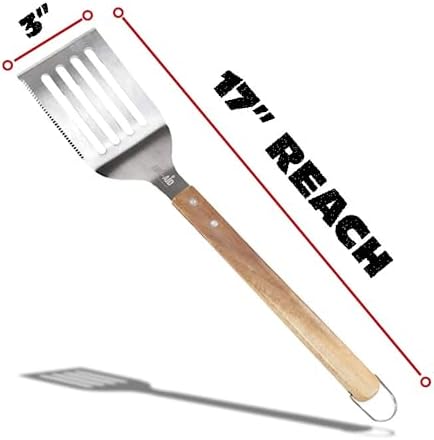 BBQ-AID Pro BBQ Metal Spatula - 17" Barbecue Spatula Stainless Steel with Serrated Knife Edge - Acacia Wood Handle - Heavy Duty Built to Last - Image 3