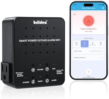 WiFi Power Failure Alarm – Briidea Freezer Power Outage Alarm with Dual Outlets, Real-Time App Notifications & 100dB Loud Alarm, Supports 2.4G/5GHz WiFi for Sump Pumps, Aquariums, Wine Cellars by briidea