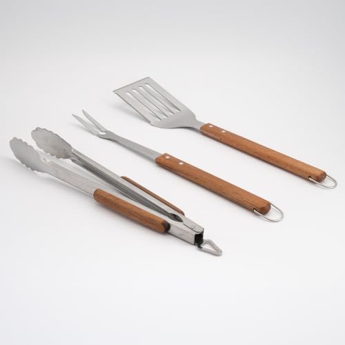 3-Piece BBQ Tool Set, 18-Inch Stainless Steel, Acacia Handles - Image 7