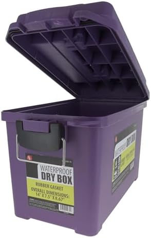 SE Waterproof Dry Box with Detachable Lid – 14" x 7.5" x 8.67" Purple Storage Case with Rubber Gasket Seal, Snap Closures & Handle for Camping, Boating, Fishing Gear & Outdoor Protection - 87466DBL-PU - Image 2