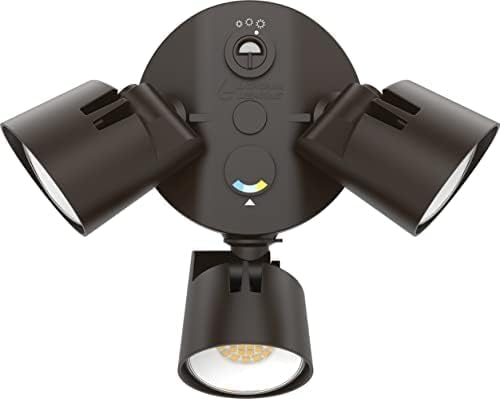 Lithonia Lighting HomeGuard 3-Light LED Outdoor Flood Lights, Outdoor LED Lights, Dusk to Dawn Sensor, Adjustable Lumens, Selectable Color, Round Heads, Dark Bronze (HGX LED 3RH ALO SWW2 120 PE DDB)