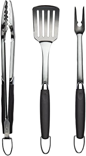 3 Piece Stainless Steel BBQ Grill Tool Set w/Tongs, Spatula & Fork - Accessories for Outdoor Barbecue Grills (3 Piece Set) - Image 2