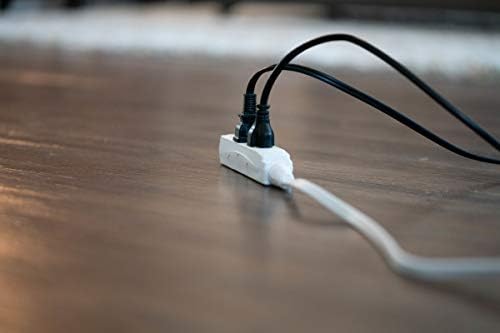 Woods SlimLine Indoor Flat Extension Cord, 8 Ft, 16 Gauge Right Angle Plug, 3 Polarized Outlets, 125 Volts, White, 2241