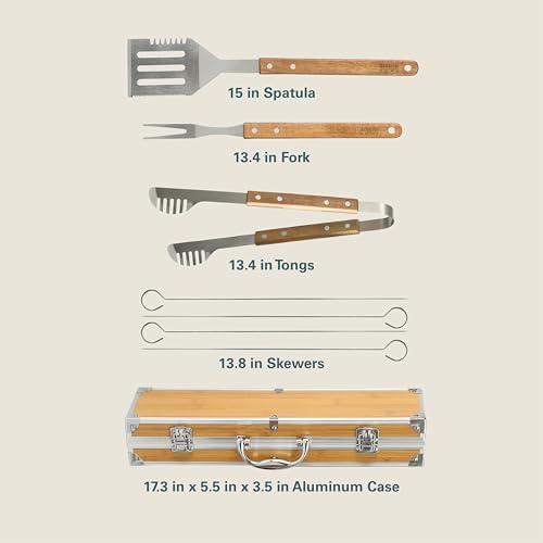 Gibson Home Barbeque Pro 8-Piece BBQ Tool Set with Acacia Wood Handles and Aluminum Storage Case – Grill Accessories Kit - Image 3