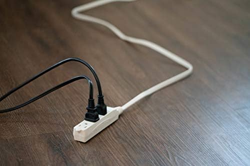 Woods SlimLine Indoor Flat Extension Cord, 8 Ft, 16 Gauge Right Angle Plug, 3 Polarized Outlets, 125 Volts, White, 2241