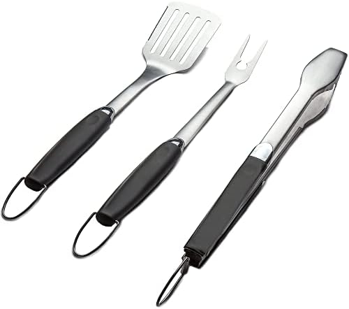 3 Piece Stainless Steel BBQ Grill Tool Set w/Tongs, Spatula & Fork - Accessories for Outdoor Barbecue Grills (3 Piece Set) by Simplistex