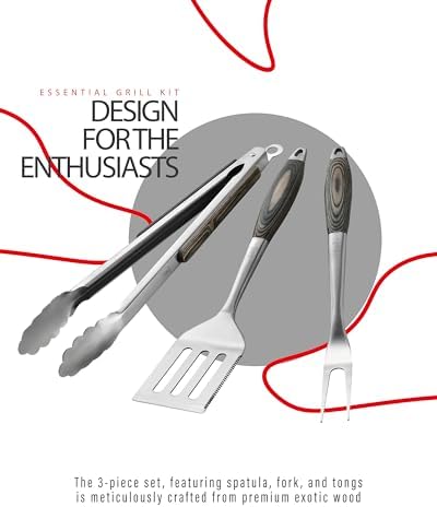 Grilaz Stainless Steel BBQ Tool Set with Veined-Dyed Wooden Handles | Heavy Duty Grilling Accessories | 3-Piece Outdoor Barbecue Grill Utensil Set with Spatula, Fork, and Tongs - Ideal Gift for Men… - Image 2