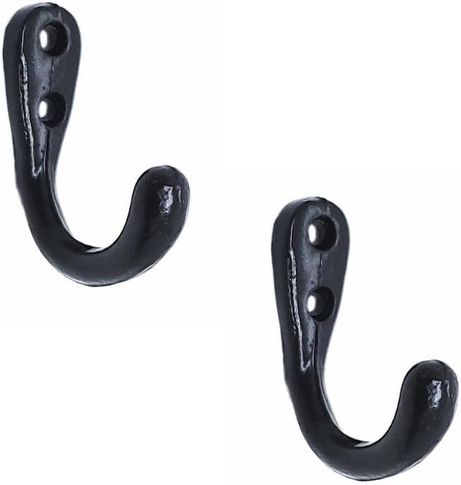 FAPBADRI Multipurpose Hooks, Used to Hang Clothes, Bags, Coats, Curtain Hold Backs, Keys, Colour - Black, Material - Aluminium, Screws and Wallplugs Included, Pack of 2 Pieces
