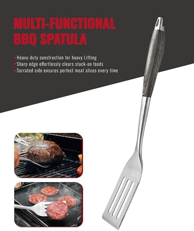 Grilaz Stainless Steel BBQ Tool Set with Veined-Dyed Wooden Handles | Heavy Duty Grilling Accessories | 3-Piece Outdoor Barbecue Grill Utensil Set with Spatula, Fork, and Tongs - Ideal Gift for Men… - Image 6