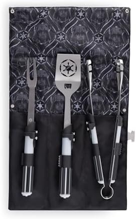 Picnic TIME Star Wars Darth Vader BBQ 3 Pcs Grill Tool Set with Case, Stainless Steel Barbecue Utensils, Saber Handle Tongs Fork Spatula with Bottle Opener, Portable Canvas Roll Up Case, (Black) - Image 2