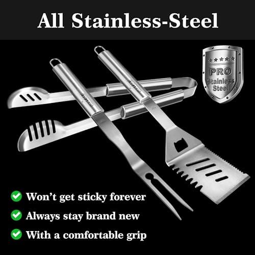 GRILLART Grill Tools Grill Utensils Set - 3PCS BBQ Tools, Stainless Barbeque Grill Accessories -Spatula/Tongs/Fork w/Insulated Glove, Ideal BBQ Set Grilling Tools for Outdoor Grill, Gifts for Men Dad - Image 2