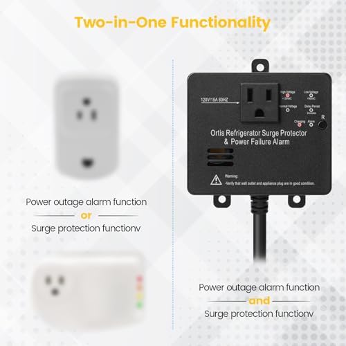 Ortis Refrigerator Surge Protector & Power Failure Alarm, Protects Against Voltage Abnormalities, with LED Indicator Light & 110dB Alarm, Ideal for Refrigerators, Freezers, and Sewage, Black - Image 3