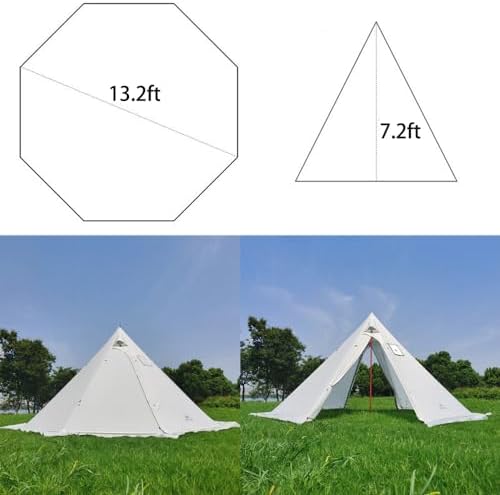 Tipi Hot Tent with Fire Retardant Stove Jack for Flue Pipes, 3~4 Person, Lightweight, Teepee Tents with Snow Skirt for Family Team Outdoor Backpacking Camping Hiking - Image 2