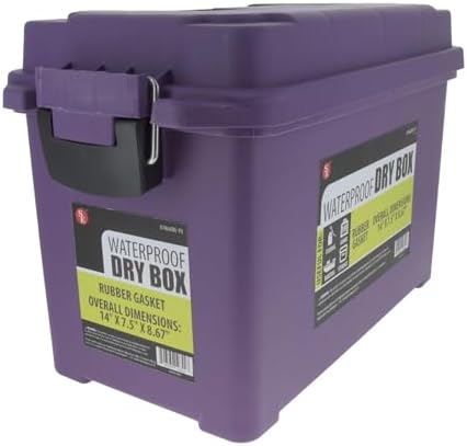 SE Waterproof Dry Box with Detachable Lid – 14" x 7.5" x 8.67" Purple Storage Case with Rubber Gasket Seal, Snap Closures & Handle for Camping, Boating, Fishing Gear & Outdoor Protection - 87466DBL-PU by SE
