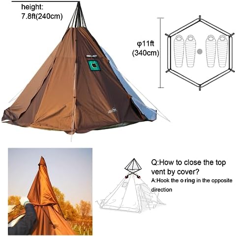 4 Season Waterproof Teepee Tent Yurt with Stove Jack for Adult Camping Hiking, Height 7.8FT/240CM - Image 2