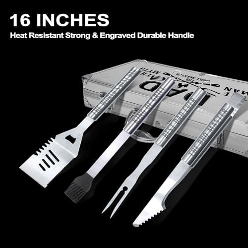 Dad Gifts, Dad Gifts from Daughter Son Fathers Day Heavy Duty Grilling Accessories Kit for Backyard BBQ, Birthday Present for Him Thick Stainless Steel Grill Utensils with Non-Slip Handle Tool Grill - Image 2