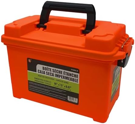 SE Waterproof Dry Box with Detachable Lid – 14" x 7.5" x 8.67" Orange Storage Case with Rubber Gasket Seal, Snap Closures & Handle for Camping, Boating, Fishing Gear & Outdoor Protection - 87466DBL-OR by SE