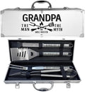 Grandpa Gifts, Gifts for Grandpa Fathers Day from Grandkids - Heavy Duty Grilling Accessories Kit for Backyard BBQ, Thick Stainless Steel Grill Utensils with Non-Slip Handle Tool Birthday by JNDJE