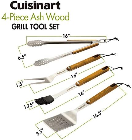 Cuisinart CGS-1100 (Spatula, Locking Tongs, Fork, Basting Brush) 4-Piece Grill Tool Set, Ash Wood Handle - Image 2