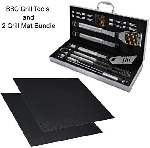 Home-Complete 18-piece BBQ Grill Set, 16-pc Stainless Steel Barbecue Tools Kit with Aluminum Case and 2-Pack BBQ Grill Mats - Image 6