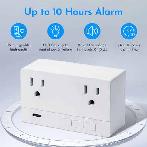 Power Failure Alarm with 2 Socket,80-110dB Adjustable Freezer Alarm with 4 Siren,Power Loss Alert with LED Indicator,Blackout Alert for GFI/GFCI Trips,Refrigerator,Aquarium Air Pump - Image 5
