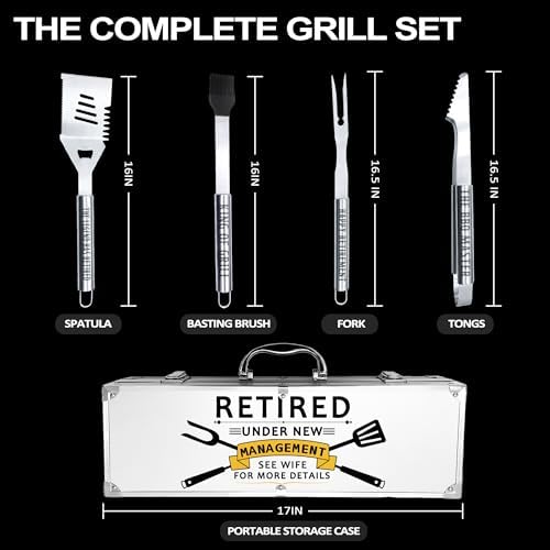 Retirement Gifts for Men, Retired Gifts for Men, Dad, Grandpa, Coworker, Teacher, Boss, Retirees Heavy Duty Grilling Accessories for BBQ, Thick Stainless Steel Grill Utensils with Non-Slip Handle Tool - Image 3
