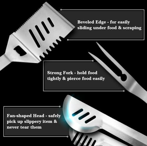 GRILLART Grill Tools Grill Utensils Set - 3PCS BBQ Tools, Stainless Barbeque Grill Accessories -Spatula/Tongs/Fork w/Insulated Glove, Ideal BBQ Set Grilling Tools for Outdoor Grill, Gifts for Men Dad - Image 5