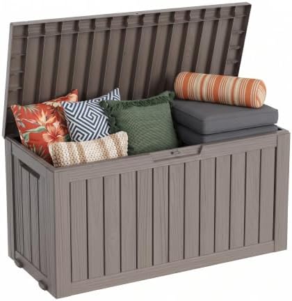 EasyUp 165 Gal Resin Deck Box, Waterproof Lockable Outdoor Storage, Grey by EASYUP