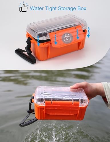 Hlotmeky Small Waterproof Box Dry Box - Floating Waterproof Containers with Padding & Clear Top, Protective Case Small Watertight Storage Box for Kayak Boat Orange Micro Case - Image 3