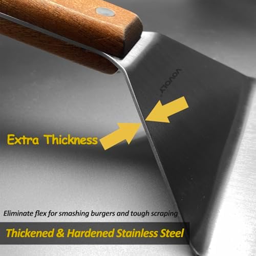 Stainless Steel Metal Spatula Set For Griddle, Grill Spatula Scraper for BBQ/Flat Top Grill- Full Tang Handle -Thicked Blade- Beveled Edges, Great Griddle Accessories for Pancake/Dough Cutter - Image 4