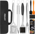 grilljoy 8PCS BBQ Grill Tools Set with Extra Thick Stainless Steel Spatula, Fork, Tongs & Cleaning Brush - Complete Barbecue Accessories Kit with Portable Bag - Perfect Grill Gifts for Father's Day by grilljoy