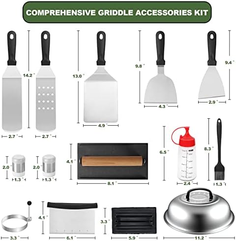 18PCS Griddle Accessories Kit, Flat Top Grill Accessories Set for Blackstone and Camp Chef, Grill Spatula Set with Enlarged Spatulas, Basting Cover, Scraper for Outdoor BBQ - Image 2