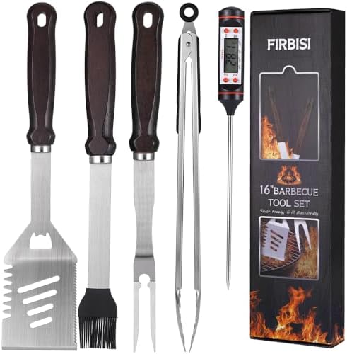 Grilling Accessories - 16 Inch Extra Long BBQ Accessories Grill Gifts for Men, Barbecue Grilling Tools Utensils Set with Spatula, Fork, Brush, Tongs, Thermometer by Unknown
