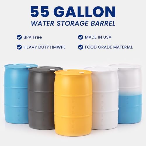 55 Gallon Water Storage Barrel, BPA Free, Emergency Water Supply - Eco Friendly - Made in USA (WHITE) - Image 2