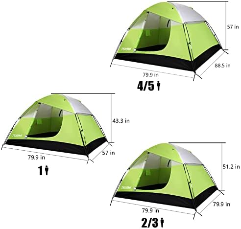 Camping Tent, TEKOMI Waterproof Family Dome Tent with Removable Rain Fly, Instant Cabin Tent for 60 Seconds Set Up, Advanced Venting Design, Fit Camp Backpacking Hiking Outdoor, Dark Green - Image 4