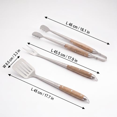 3-Piece Heavy-Duty BBQ Tool Set, 18-Inch, Acacia Handles - Image 2