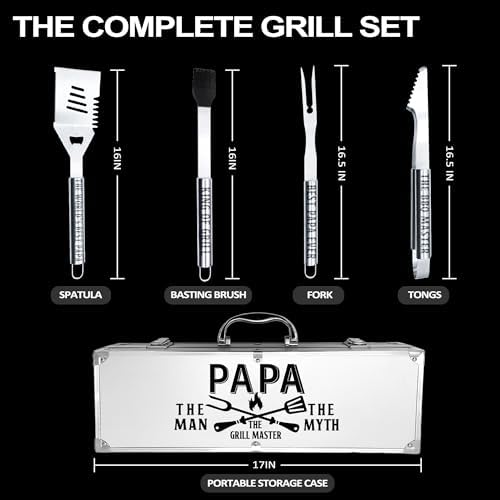 Papa Gifts, Papa Gifts from Grandkids Fathers Day Heavy Duty Grilling Accessories Kit for Backyard BBQ, Thick Stainless Steel Grill Utensils with Non-Slip Handle Tool Grilling Gift for Man on Birthday - Image 3