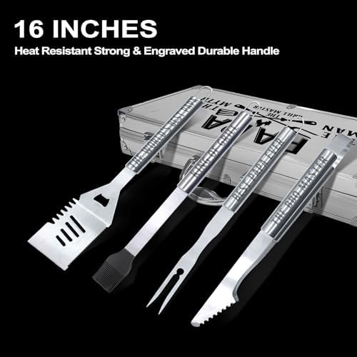 Papa Gifts, Papa Gifts from Grandkids Fathers Day Heavy Duty Grilling Accessories Kit for Backyard BBQ, Thick Stainless Steel Grill Utensils with Non-Slip Handle Tool Grilling Gift for Man on Birthday - Image 2