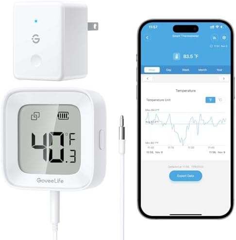 GoveeLife WiFi Refrigerator Thermometer 1-Pack with Gateway & LCD Display by GoveeLife