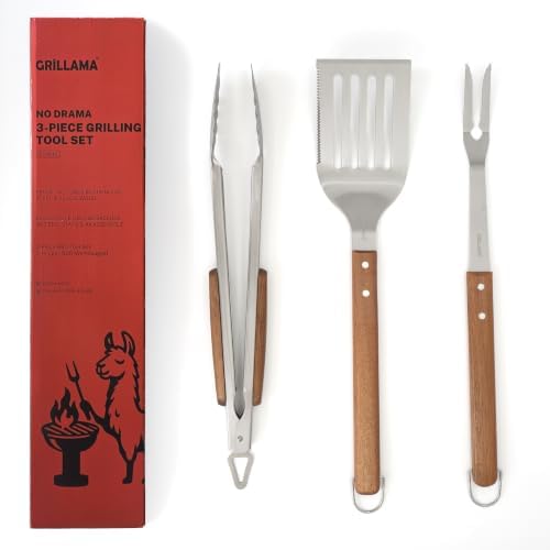 3-Piece BBQ Tool Set, 18-Inch Stainless Steel, Acacia Handles by Unknown