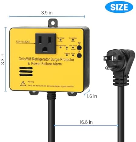 Wi-Fi Smart Power Failure Alarm with Surge Protector, Remotely Monitor and Control Your Refrigerator Via App, Ensuring the Safety of Refrigerator and Food Stored Inside, Yellow - Image 6