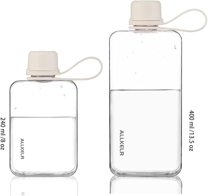 Portable Flat Water Bottle,BPA Free Reusable Tritan Plastic Travel Water Bottle Cup,Lightweight Leakproof Slim Water Bottles Fits Purse,Backpacking,Hiking (White, 13.5 oz)