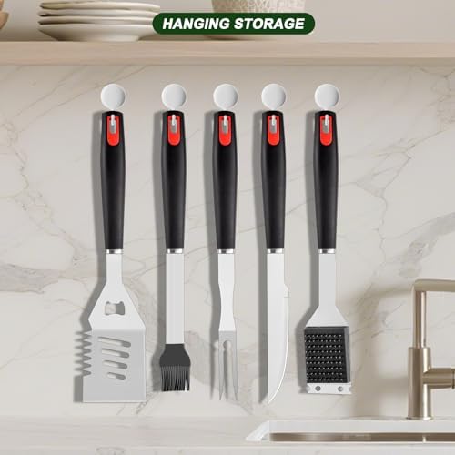 Grilling Accessories Set Spatula Fork Cleaning Brush Food Tongs Carving Knife Basting Brush Durable Stainless Steel BBQ Grill Tools with Extra Thick Storage Case BBQ Accessories Grill Set - Image 3