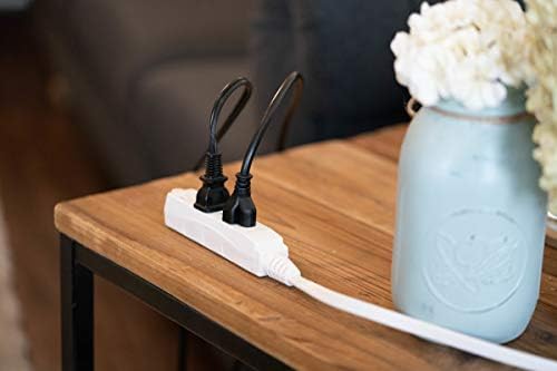Woods SlimLine Indoor Flat Extension Cord, 8 Ft, 16 Gauge Right Angle Plug, 3 Polarized Outlets, 125 Volts, White, 2241
