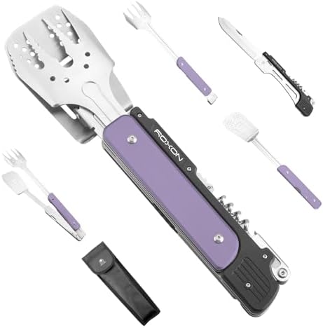 ROXON 6-in-1 Folding Grill Utensils Set, 14" BBQ Tools for Camping S601 by ROXON