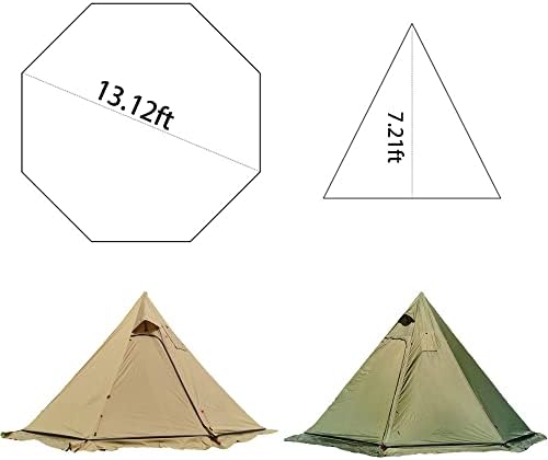Tipi Hot Tent with Fire Retardant Stove Jack for Flue Pipes, 3~4 Person, Lightweight, Teepee Tents with Snow Skirt for Family Team Outdoor Backpacking Camping Hiking - Image 2