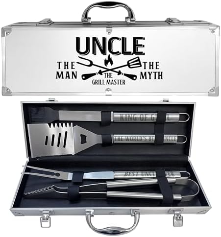 Uncle Gifts, Uncle Gifts from Niece/Nephew Heavy Duty Grilling Accessories Kit for Backyard BBQ, Thick Stainless Steel Grill Utensils with Non-Slip Handle Tool for Man on Birthday Fathers Day by JNDJE
