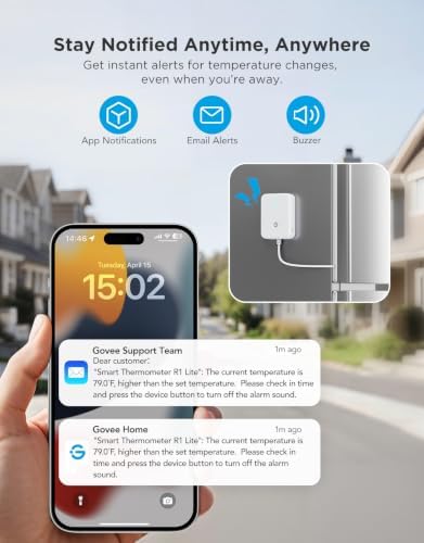 GoveeLife WiFi Refrigerator Thermometer Sensor with Alarm, 1-Pack & Gateway - Image 2